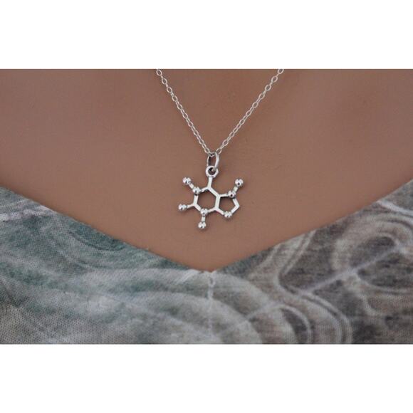 Sterling Silver Caffeine Molecule Charm Necklace